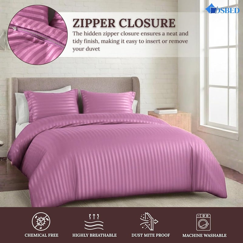 OSBED® Stripe 3 Piece Duvet Cover Set - Hotel Style Striped Duvet Cover & 2 Pillow Shams - Breathable Microfiber Fabric - Pink, King Size - Image 4