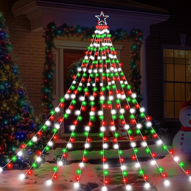FUNIAO Outdoor Christmas Decorations Star Lights, 320 LED Hanging Twinkle Fairy String Lights Outside Tree Decoration Lights for Christmas, Yard, Garden, New Year (Plastic Star-Red White Green) - Image 2