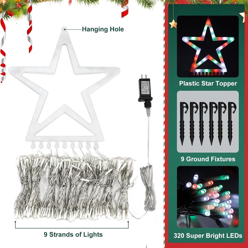 FUNIAO Outdoor Christmas Decorations Star Lights, 320 LED Hanging Twinkle Fairy String Lights Outside Tree Decoration Lights for Christmas, Yard, Garden, New Year (Plastic Star-Red White Green) - Image 5
