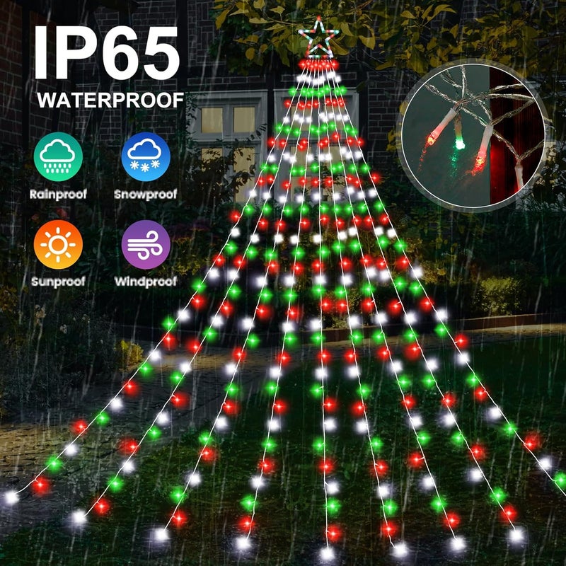 FUNIAO Outdoor Christmas Decorations Star Lights, 320 LED Hanging Twinkle Fairy String Lights Outside Tree Decoration Lights for Christmas, Yard, Garden, New Year (Plastic Star-Red White Green) - Image 3