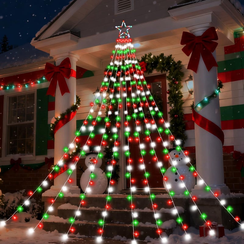 FUNIAO Outdoor Christmas Decorations Star Lights, 320 LED Hanging Twinkle Fairy String Lights Outside Tree Decoration Lights for Christmas, Yard, Garden, New Year (Plastic Star-Red White Green) - Image 1