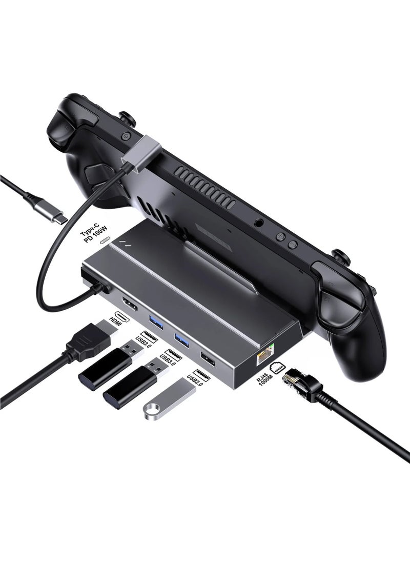 Steam Deck Dock, USB C Hub,  7 in 1 Docking Station for Steam Deck with SSD Port HDMI 2.0 4K@60Hz, Gigabit Ethernet, 3 USB and USB-C（PD100W） Charge Port Compatible with Valve Steam Deck