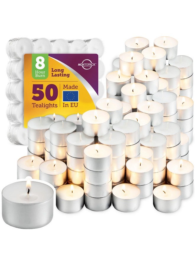 MontoPack MontoPack Unscented White Tealight Candles Bulk [50] | 8 Hours of Smokeless, Dripless, Long Lasting Burning Paraffin Tea Lights | Small Votive Mini Candles for Home, Shabbat, Weddings & Emergencies  - Image 1