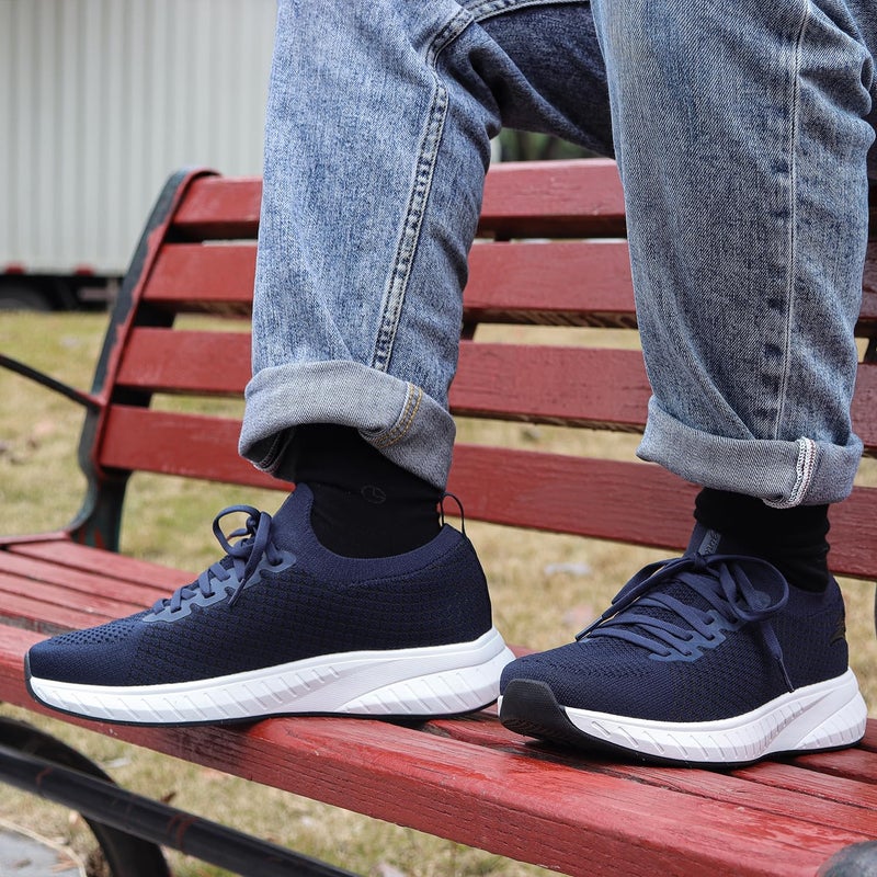 Puweco Mens Breathable Workout Shoes Comfort Gym Sneakers Slip on Running Shoes Dark Blue Size 9.5 - Image 2