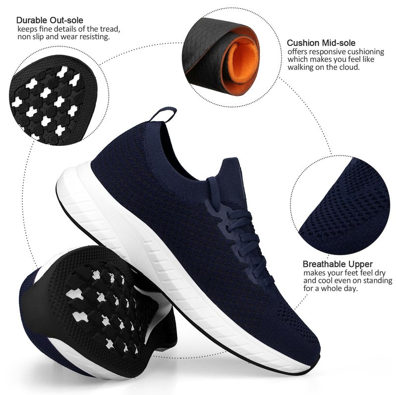Puweco Mens Breathable Workout Shoes Comfort Gym Sneakers Slip on Running Shoes Dark Blue Size 9.5 - Image 4