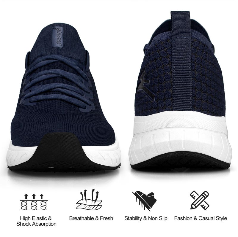 Puweco Mens Breathable Workout Shoes Comfort Gym Sneakers Slip on Running Shoes Dark Blue Size 9.5 - Image 5