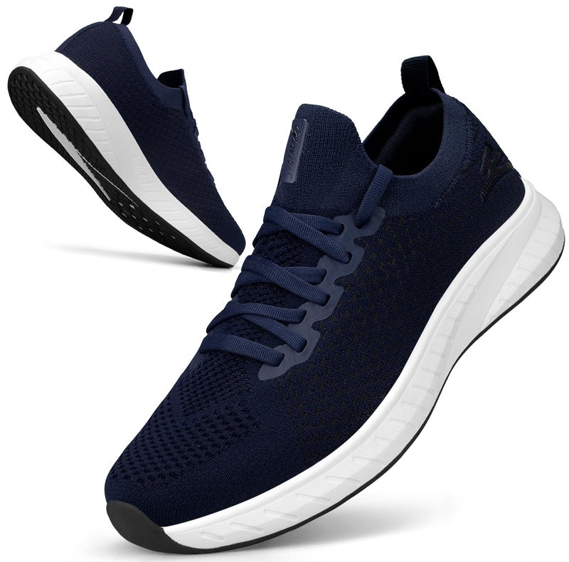 Puweco Mens Breathable Workout Shoes Comfort Gym Sneakers Slip on Running Shoes Dark Blue Size 9.5 - Image 1