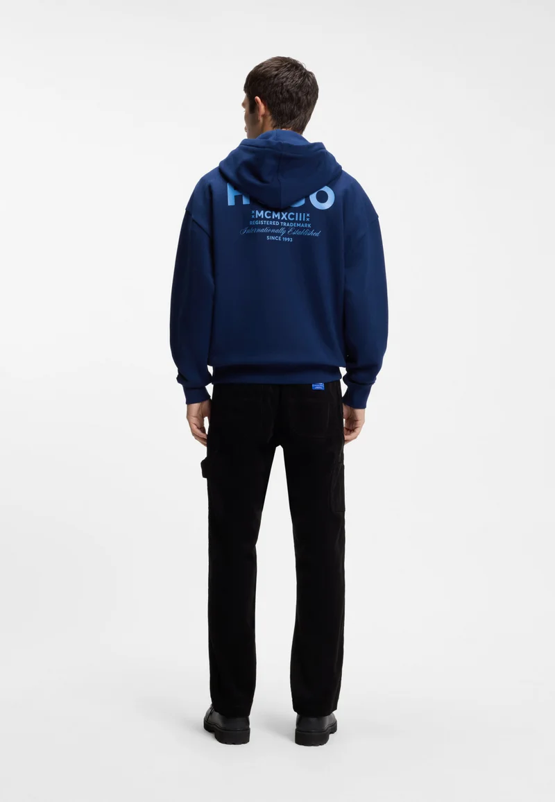 HUGO Dark Blue Cotton-terry loose-fit hoodie with logo details for Men | Best Price UAE