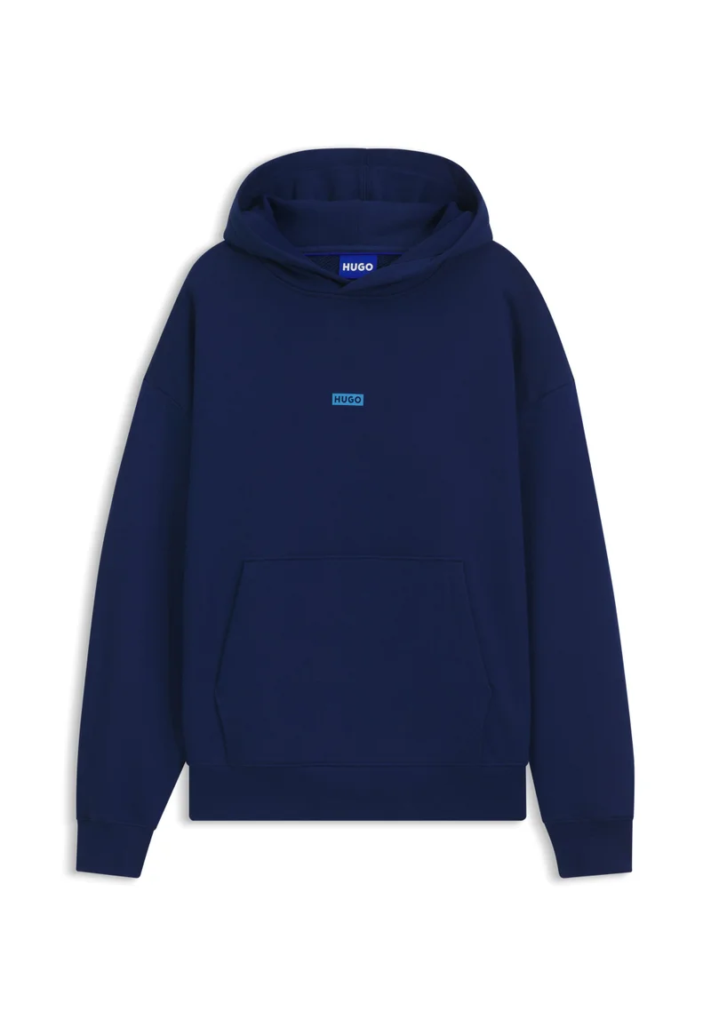 HUGO Dark Blue Cotton-terry loose-fit hoodie with logo details for Men | Best Price UAE