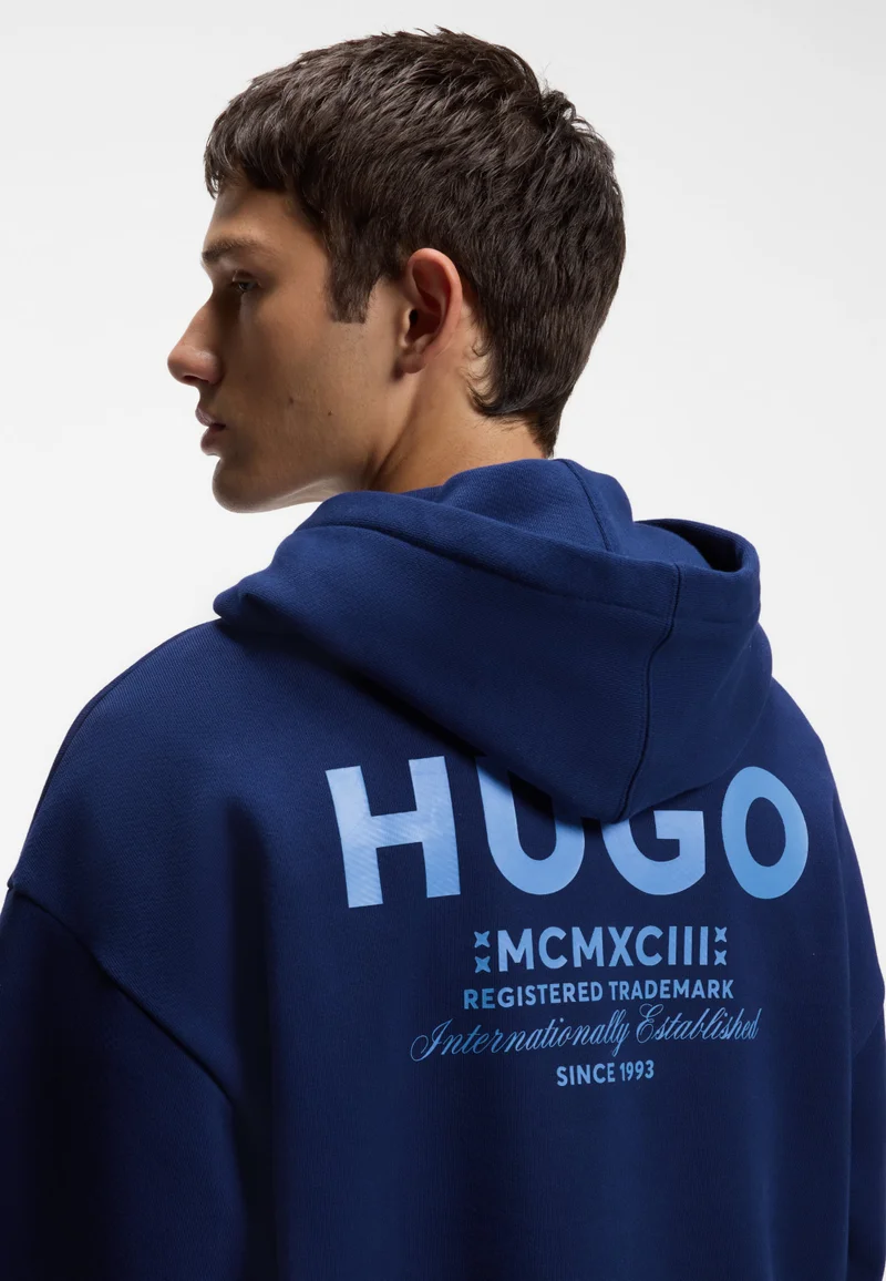 HUGO Dark Blue Cotton-terry loose-fit hoodie with logo details for Men | Best Price UAE
