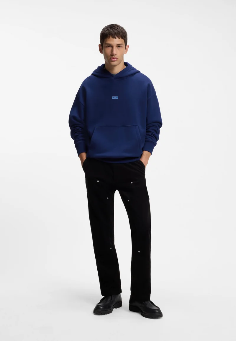 HUGO Dark Blue Cotton-terry loose-fit hoodie with logo details for Men | Best Price UAE