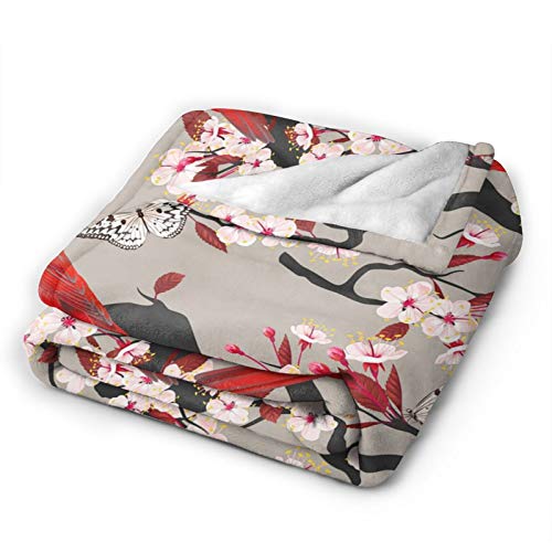 LodiSFOA Lightweight Microfiber Plush Throw Blanket Christmas Cardinal Decor for Couch Bed Sofa Travel All Seasons(Cardinals Birds Cherry Flowers, 40"×50") - Image 3