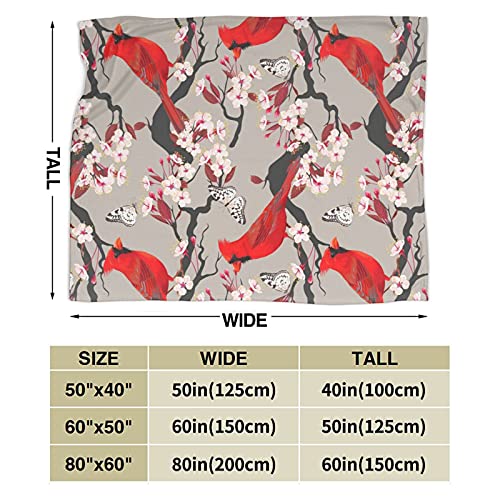 LodiSFOA Lightweight Microfiber Plush Throw Blanket Christmas Cardinal Decor for Couch Bed Sofa Travel All Seasons(Cardinals Birds Cherry Flowers, 40"×50") - Image 4