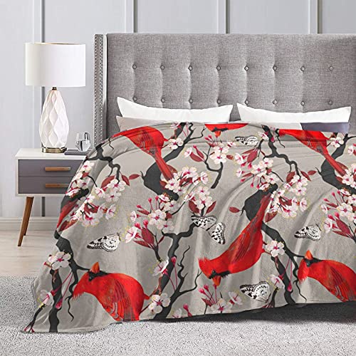 LodiSFOA Lightweight Microfiber Plush Throw Blanket Christmas Cardinal Decor for Couch Bed Sofa Travel All Seasons(Cardinals Birds Cherry Flowers, 40"×50") - Image 5