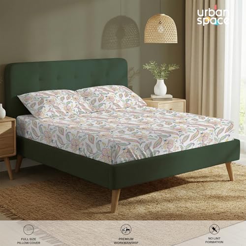 Urban Space Serene 200 Tc Cotton Elastic Fitted Floral Bedsheets King Size With 2 Pillow Covers, King Size Bedsheet (Iris Pink, Size 72 X 78 Inches) - Image 4
