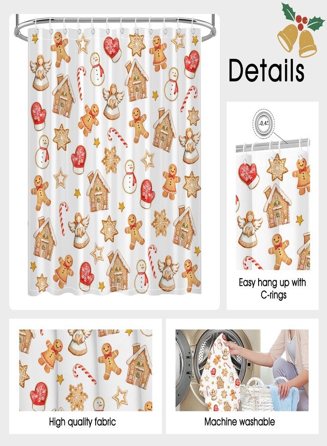 Mocsicka Christmas Shower Curtain Gingerbread Christmas Bathroom Decor Vintage Gingerbread House with Candy Cartoon Waterproof Washable Bath Curtain (White, 71x71inch) - Image 4