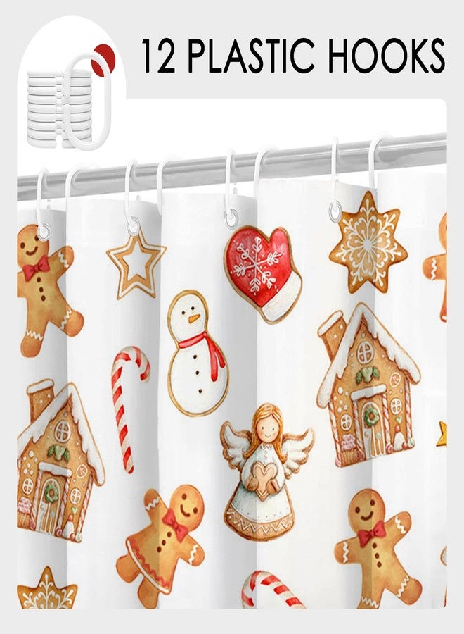 Mocsicka Christmas Shower Curtain Gingerbread Christmas Bathroom Decor Vintage Gingerbread House with Candy Cartoon Waterproof Washable Bath Curtain (White, 71x71inch) - Image 3