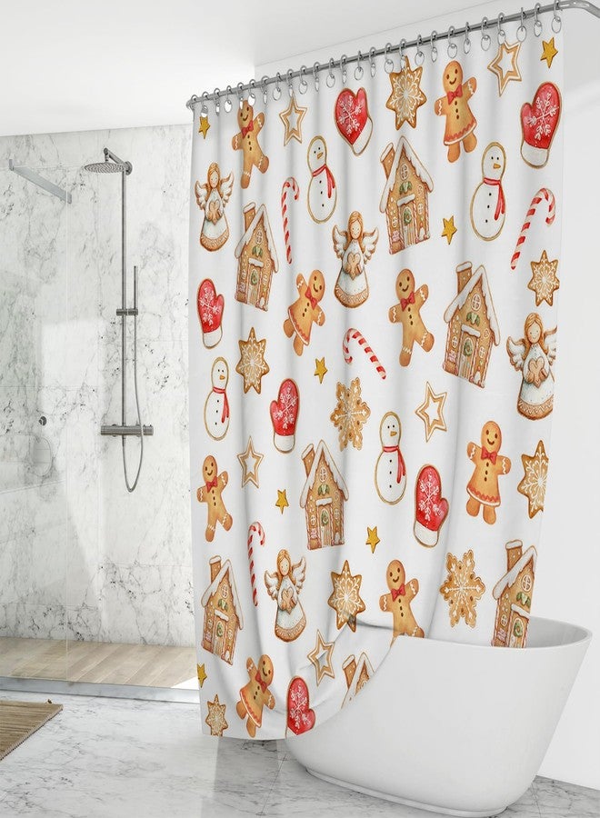 Mocsicka Christmas Shower Curtain Gingerbread Christmas Bathroom Decor Vintage Gingerbread House with Candy Cartoon Waterproof Washable Bath Curtain (White, 71x71inch) - Image 2