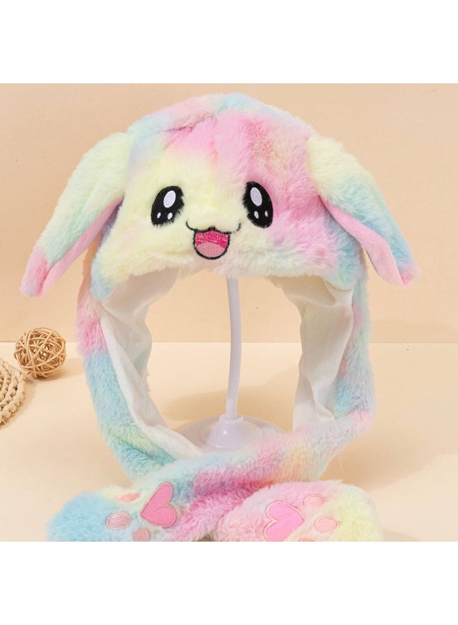 Plush Cartoon Winter Hat – Moving Ears A supe Made from comfortable, durable fabric that looks adorable on both kids and adults.r-soft plush winter hat with a cute bunny design and vibrant colors. The hat features long ears that move when you press the ends, adding a fun and playful touch - Image 3