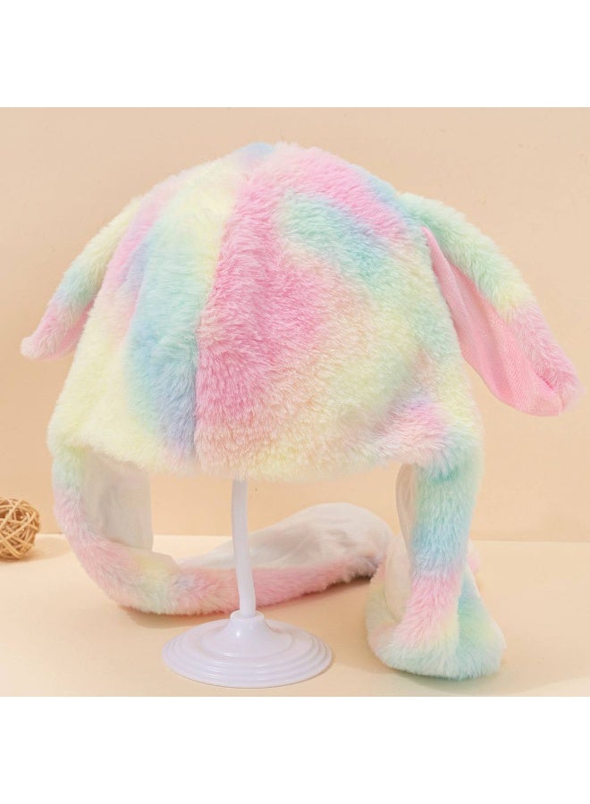 Plush Cartoon Winter Hat – Moving Ears A supe Made from comfortable, durable fabric that looks adorable on both kids and adults.r-soft plush winter hat with a cute bunny design and vibrant colors. The hat features long ears that move when you press the ends, adding a fun and playful touch - Image 4