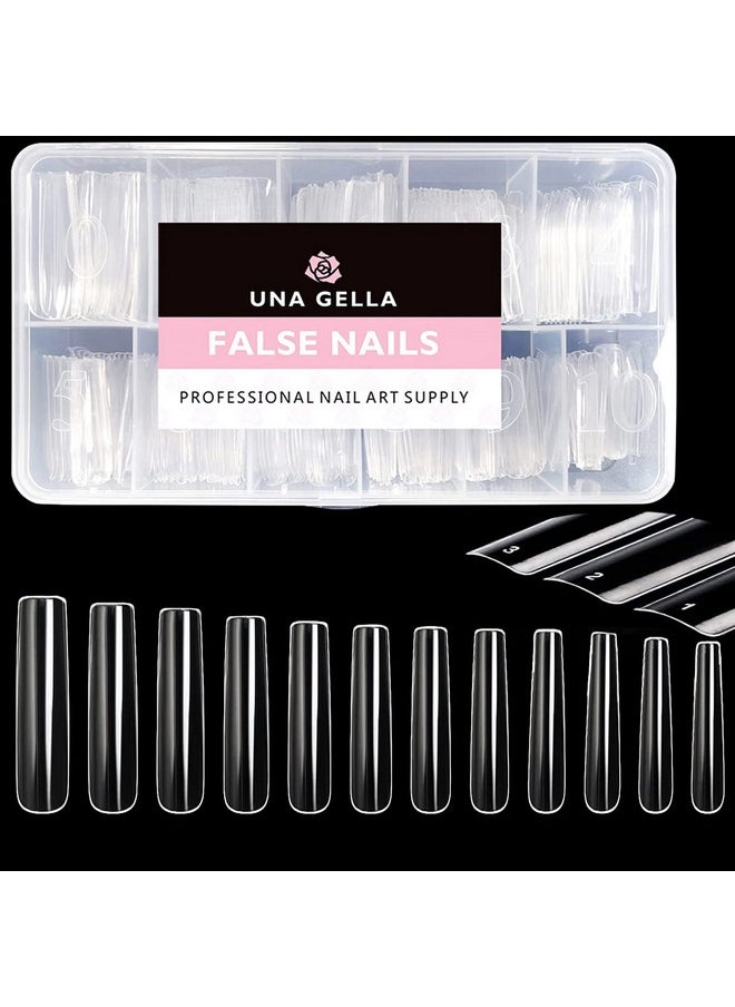 UNA GELLA Extra Long Tapered Sqaure Nail Tips Full Cover 504Pcs No C Curve Clear Gel Nail Tips Xxl Long Straight Nails Tips Acrylic Nails Long Square Gel X Nails For Diy Nail Art 12 Sizes  - Image 1
