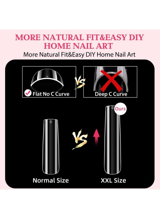 UNA GELLA Extra Long Tapered Sqaure Nail Tips Full Cover 504Pcs No C Curve Clear Gel Nail Tips Xxl Long Straight Nails Tips Acrylic Nails Long Square Gel X Nails For Diy Nail Art 12 Sizes  - Image 4