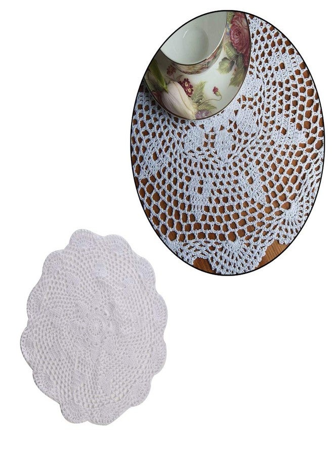 Wixine 1Pcs 14" Vintage Floral Hand Crochet Cotton White Doily Round Flower Table Placemat - Image 1