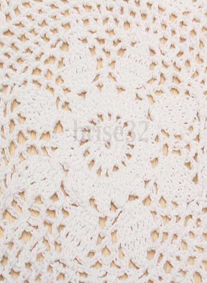 Wixine 1Pcs 14" Vintage Floral Hand Crochet Cotton White Doily Round Flower Table Placemat - Image 4