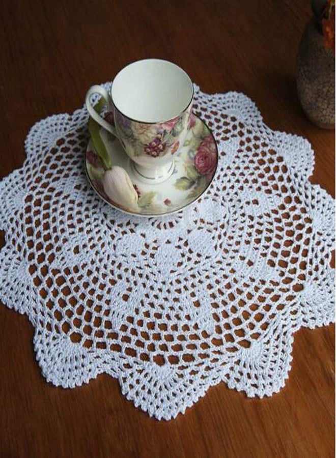 Wixine 1Pcs 14" Vintage Floral Hand Crochet Cotton White Doily Round Flower Table Placemat - Image 2