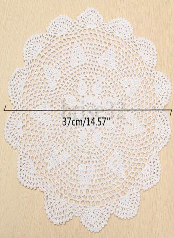 Wixine 1Pcs 14" Vintage Floral Hand Crochet Cotton White Doily Round Flower Table Placemat - Image 3