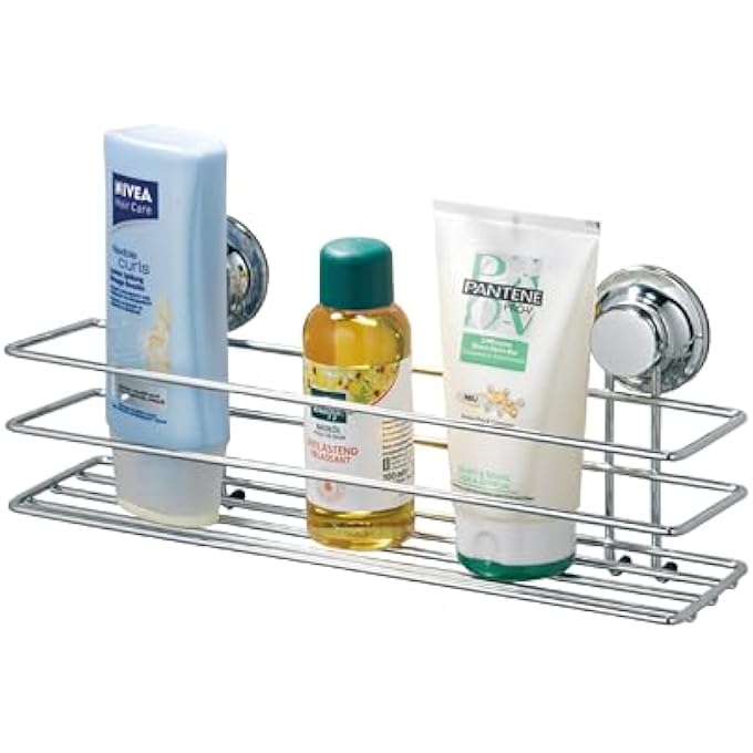 EVERLOC Bathroom Shelf No Drilling No Screws No Glue No Adhesive Vacuum Suction Wall Mounted Chrome Shampoo holder Bottle Holder Organizer for Kitchen and Bathroom Shower Rack EVL10104 - Image 1