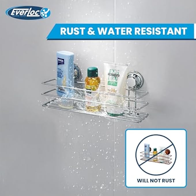 EVERLOC Bathroom Shelf No Drilling No Screws No Glue No Adhesive Vacuum Suction Wall Mounted Chrome Shampoo holder Bottle Holder Organizer for Kitchen and Bathroom Shower Rack EVL10104 - Image 4