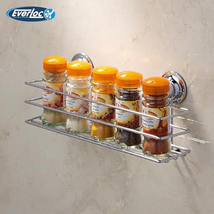 EVERLOC Bathroom Shelf No Drilling No Screws No Glue No Adhesive Vacuum Suction Wall Mounted Chrome Shampoo holder Bottle Holder Organizer for Kitchen and Bathroom Shower Rack EVL10104 - Image 3