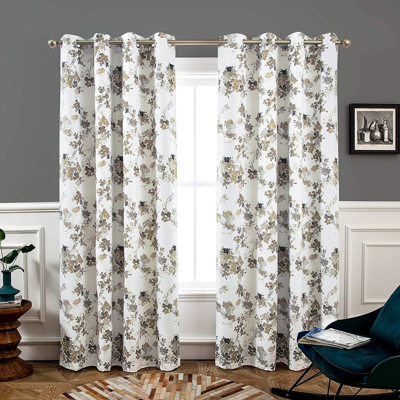 DriftAway Floral Curtains for Bedroom 84 inches Long Living Room Lined Blackout Drapes Thermal Insulated Grommet for Kitchen Window 2 Panels