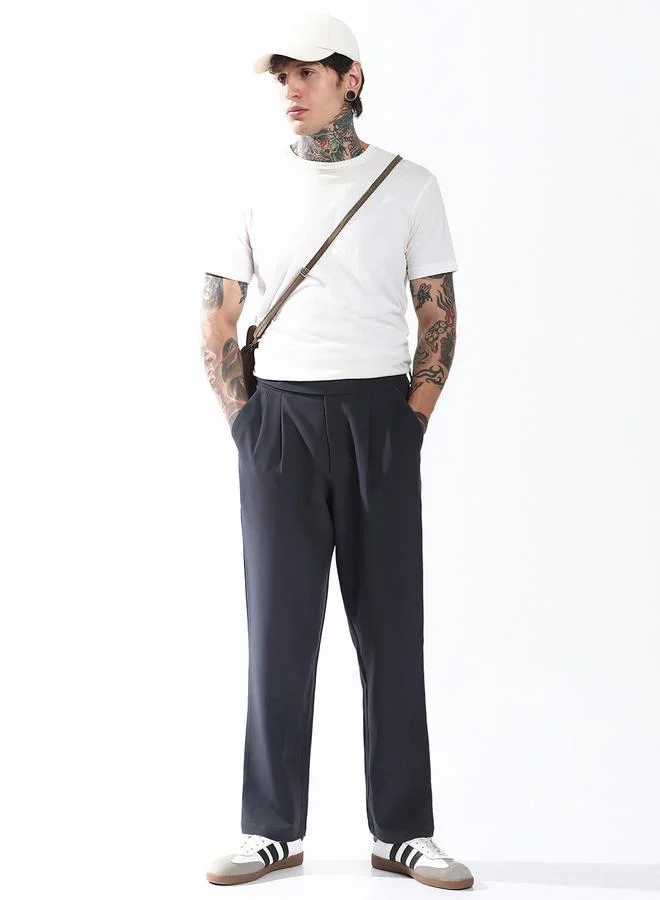 Hubberholme Men Relaxed Fit Wrinkle Free Wash Pleated Korean Pants