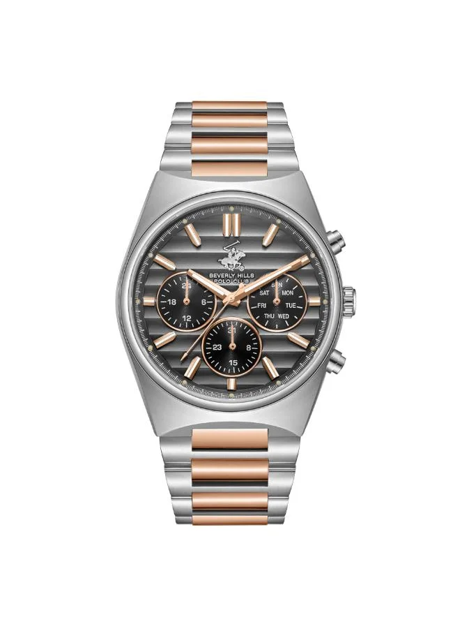 بيفرلي هيلز بولو كلوب BEVERLY HILLS POLO CLUB BP3744X.360 Men's Multi Function Display Watch & Metal Strap Silver/Rose Gold