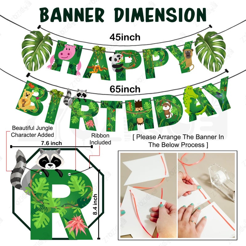 Zyozique® Safari Birthday Decorations Set | Animal Birthday Party Backdrop Decorations Combo - Paper Banner, Character Banner, Rice Light, Foil Balloons & Cake Topper (Pack Of 10) - Image 3