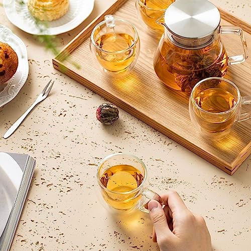 CNGLASS One-Touch Glass Teapot with Stainless Steel Filter Lid,20oz(600ml) Glear Tea Kettle Stovetop Safe,Borosilicate Glass Tea Pots for Loose Leaf Tea - Image 4