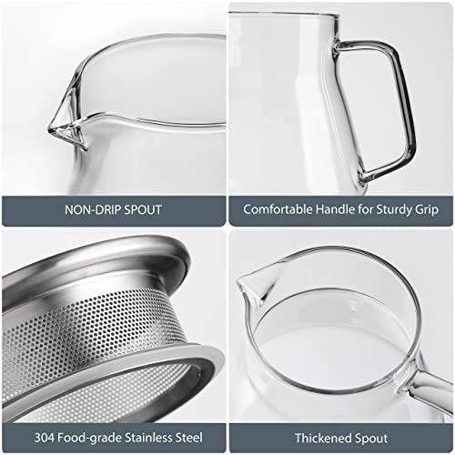 CNGLASS One-Touch Glass Teapot with Stainless Steel Filter Lid,20oz(600ml) Glear Tea Kettle Stovetop Safe,Borosilicate Glass Tea Pots for Loose Leaf Tea - Image 5