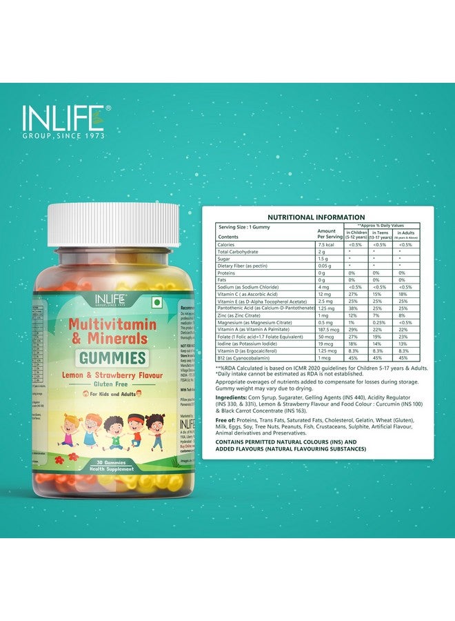 INLIFE Multivitamin Gummies for Kids Teens Men & Women, Daily Gummy Bear Essential Vitamins & Minerals - 30 Lemon Strawberry Gummies (Kids) - Image 2
