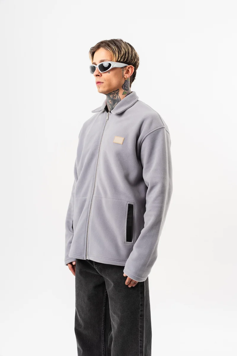 ريسباير جاكيت فليس رجالي كبير بسحاب رمادي