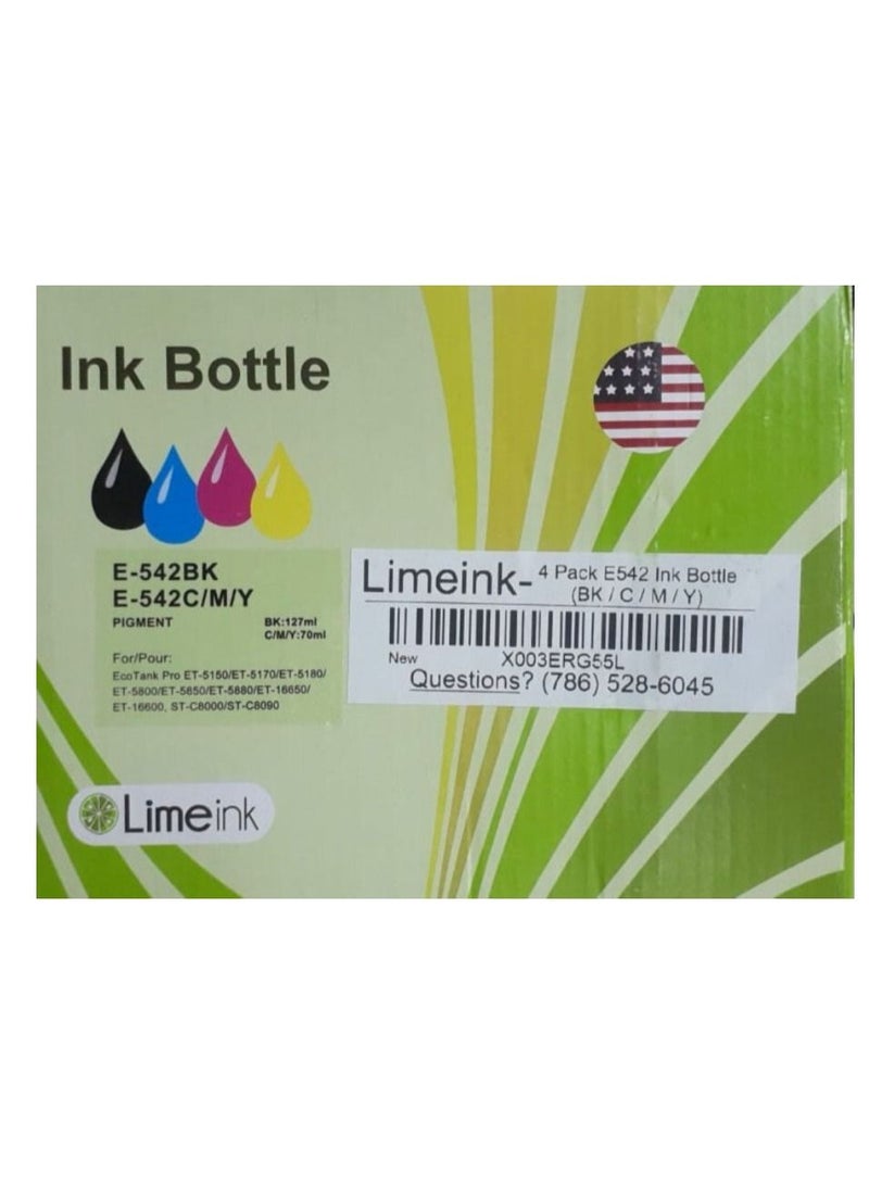 Limeink Compatible ink bottles replacement for epson 542 black ink for epson ecotank printer ink refill for ecotank ink refill ink bottles black cyan magenta yellow - Image 1