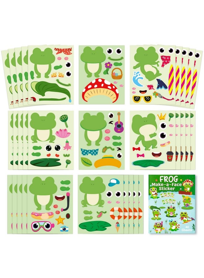 BeYumi Frog Face Sticker Sheets - 40Pcs Make Your Own Frog Stickers Games Frog Make A Face Sticker Sheets Preschool Classroom Decoration Spring Summer Passover Party Favors For Kids Birthday Party - Image 1