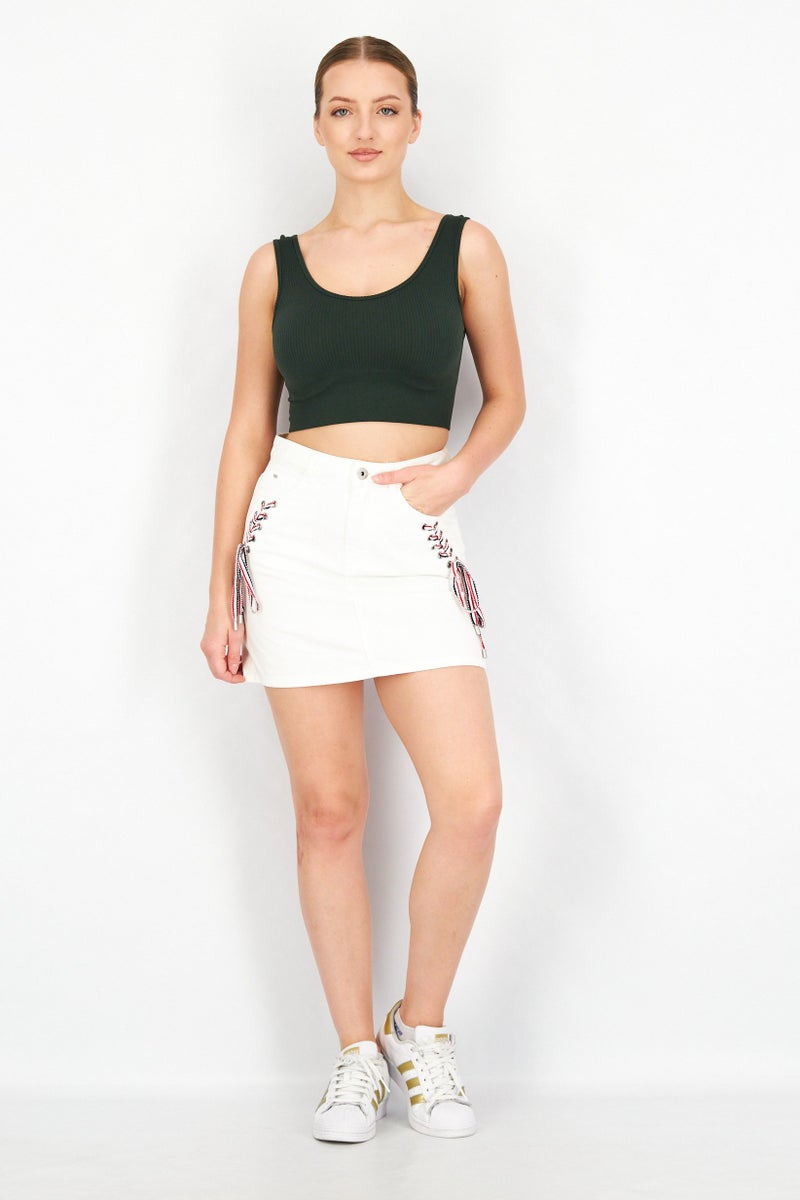 VERO MODA تنورة ميني جينز منسوجة للنساء، مجموعة بيضاء - Image 2