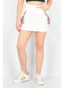 VERO MODA Women Textured Denim Mini Skirt, White Combo  - Image 1