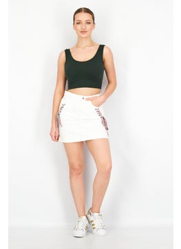 VERO MODA Women Textured Denim Mini Skirt, White Combo  - Image 2
