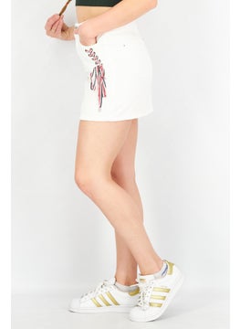 VERO MODA Women Textured Denim Mini Skirt, White Combo  - Image 4