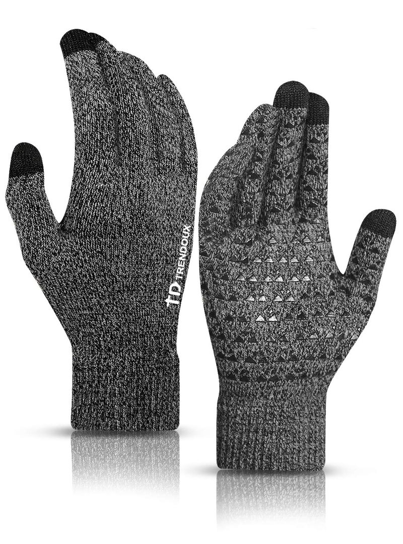 TRENDOUX Winter Gloves for Men, Touch Screen Glove for Women Adult - Thermal Liner - Non-Slip Grip - Elastic Cuff - Hands Warm in Cold Weather - Fit for Driving Typing Working Biking - Black Gray - L - Image 1