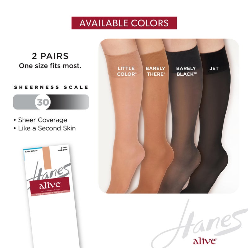 Hanes Alive Full Support Sheer Toe Knee-High Stockings, Jet, One Size (Pack of 2) - Image 4