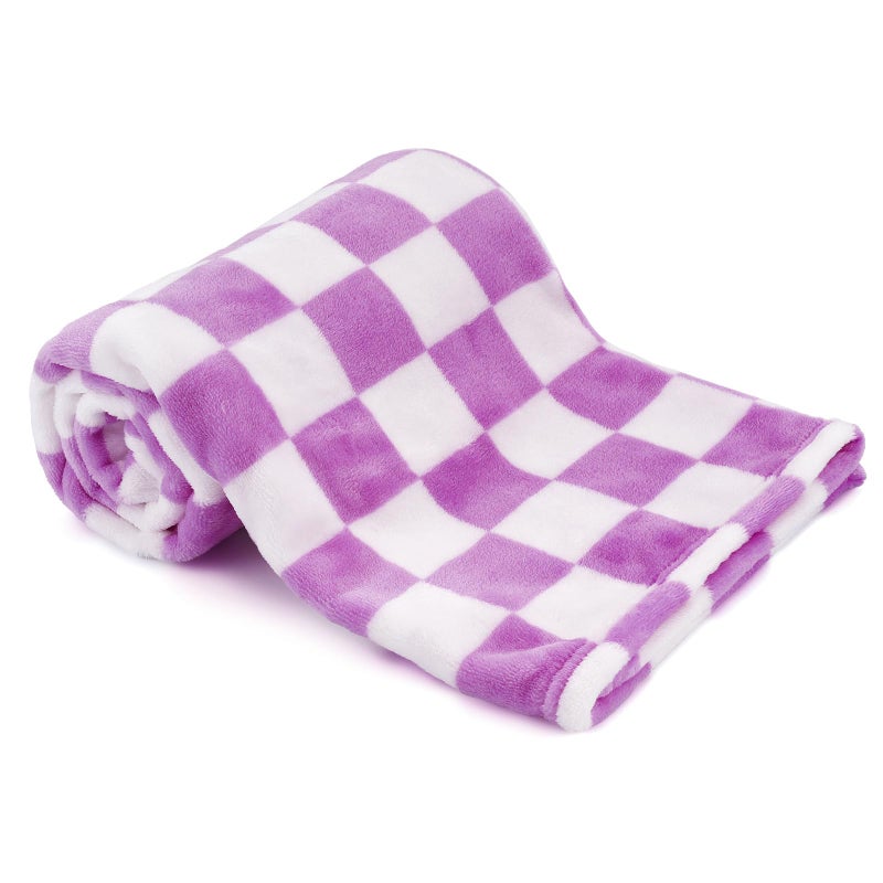GreatBba Plush Checkered Baby Blanket for Boys Girls Nursery, 30"*40" Warm Short Fleece Blanket Neutral for Infant Newborn, Small Fuzzy for Sleeping, Chenille or Stroller (Purple&White) - Image 1